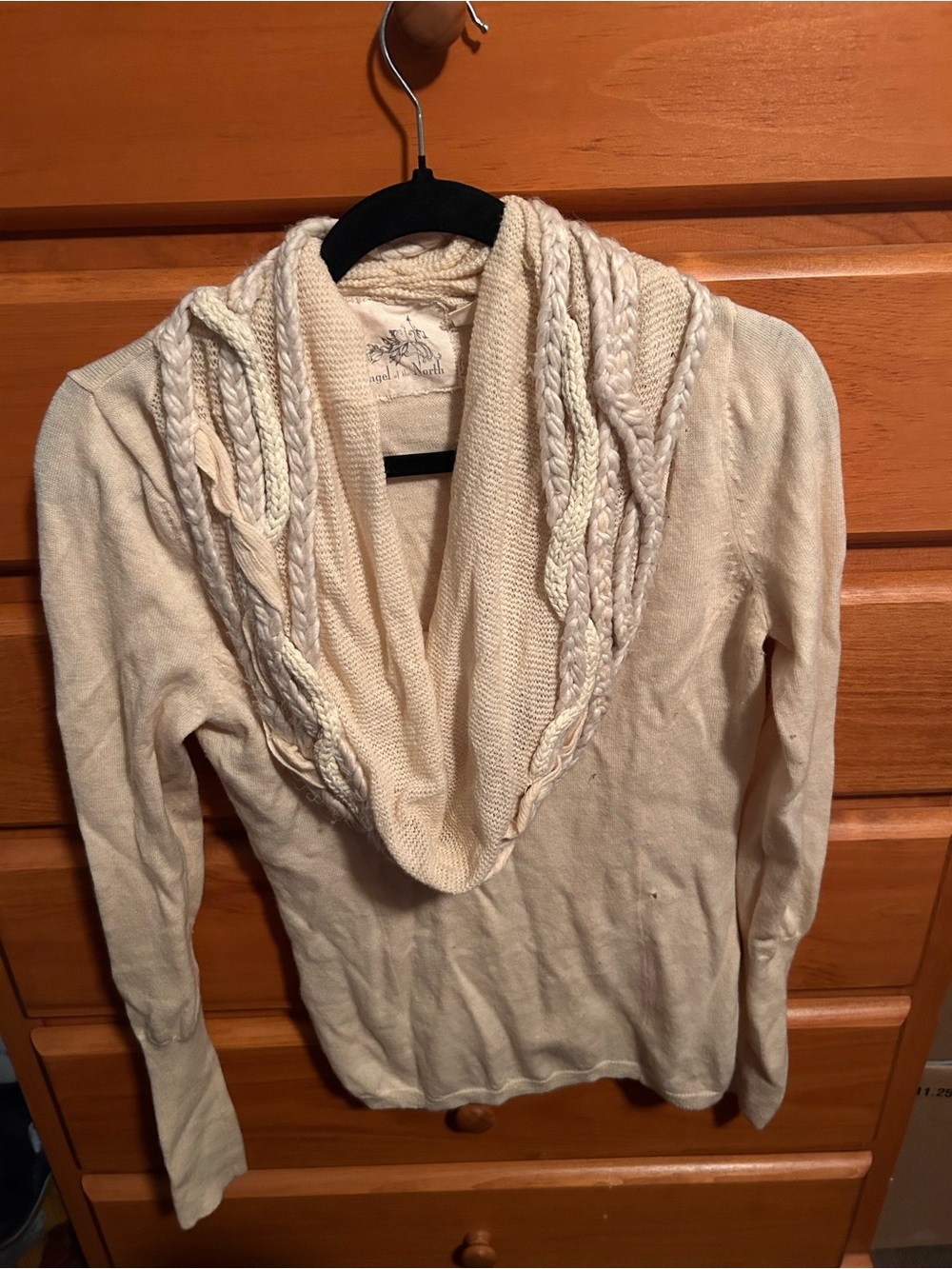Anthropology Cream Cable-Trim Cowl Neck Women’s Sweater
